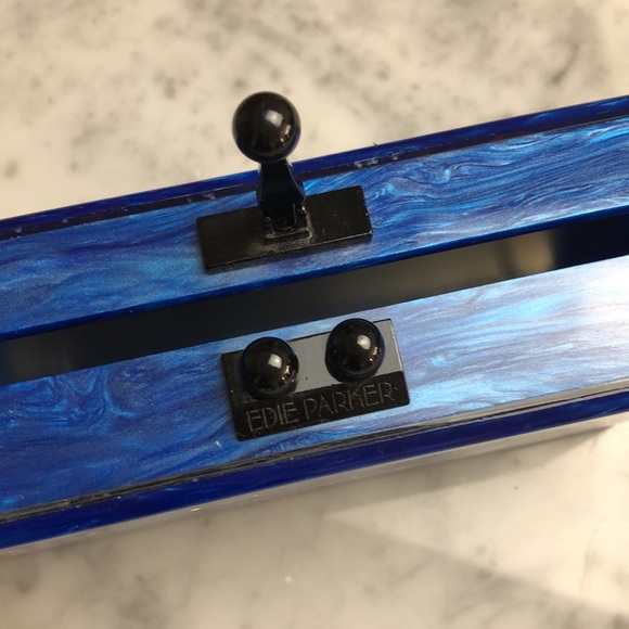 EDIE PARKER Blue and Silver Clutch with Script Design - Picture 4 of 13